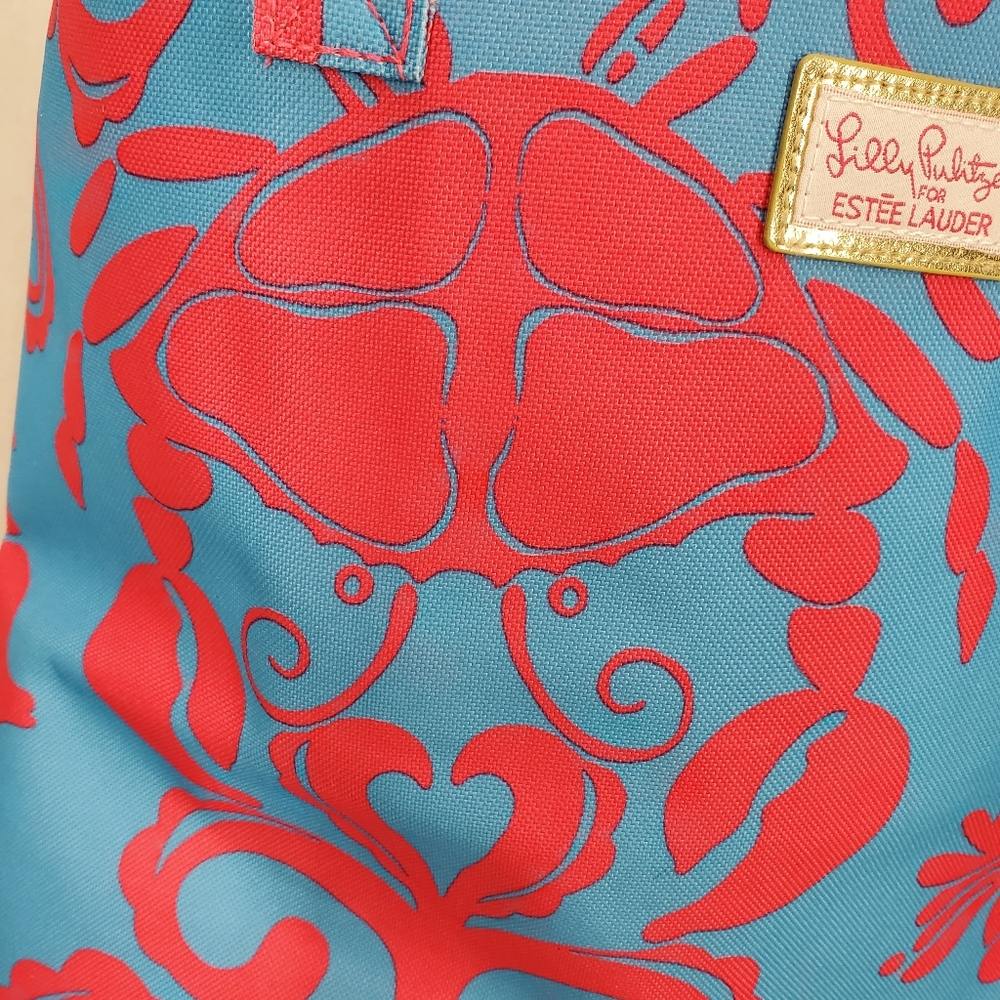 New Lilly Pulitzer Blue/Pink Tote Bag Shells Crab Beach Reusable Shopping - Picture 7 of 8